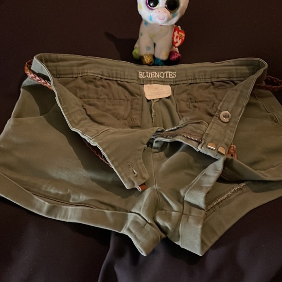 BLUE NOTES sage green shorts including faux leather belt Size 7. Four pockets - Picture 4 of 6